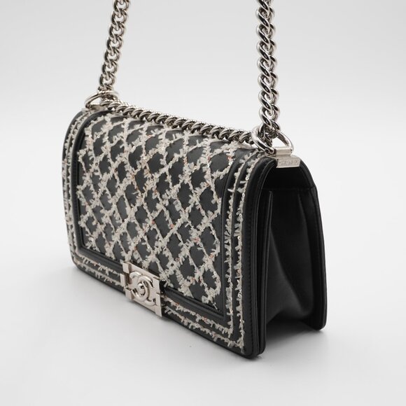 Pre-owned CHANEL Tweed Sequin Stitch Boy Bag - Picture 2 of 5